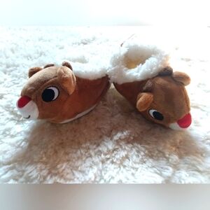 NWT Rudolph the Red Nose Reindeer 6-12 months Sherpa lined slippers